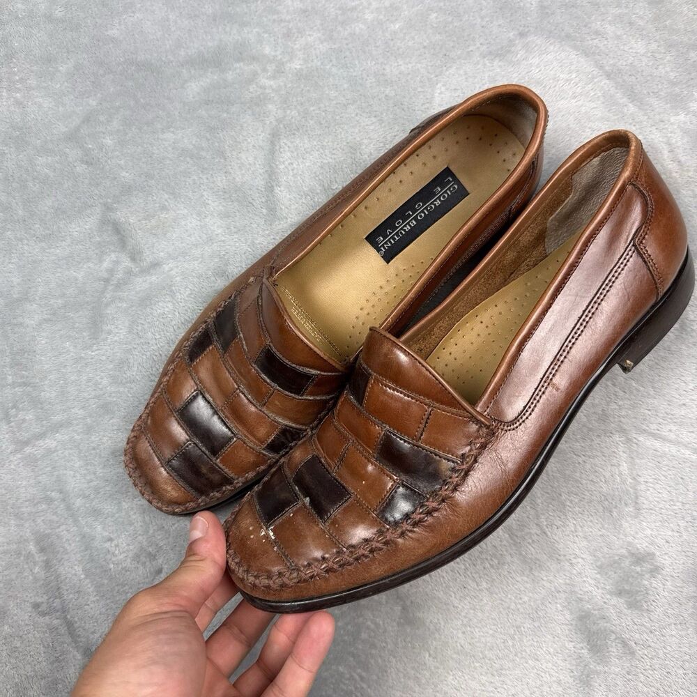 Giorgio Brutini Le Glove Mens 10.5 D Brown Leather Woven Loafers Slip On Shoes
